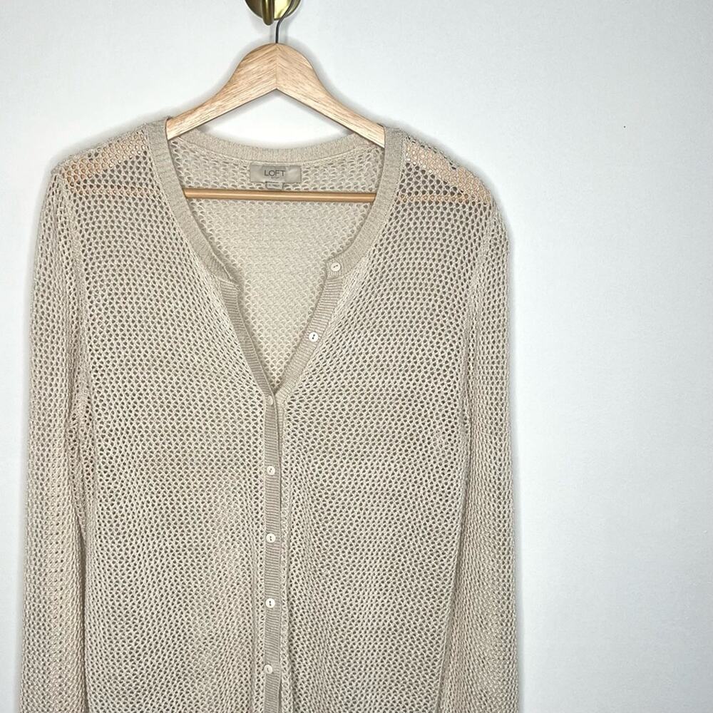 LOFT Cream Metallic Knit Cardigan